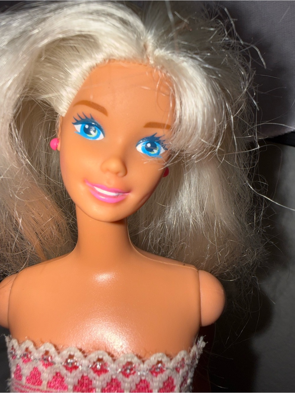 Barbie Mattel bleach blonde hair earrings bendable legs adjustable length dress